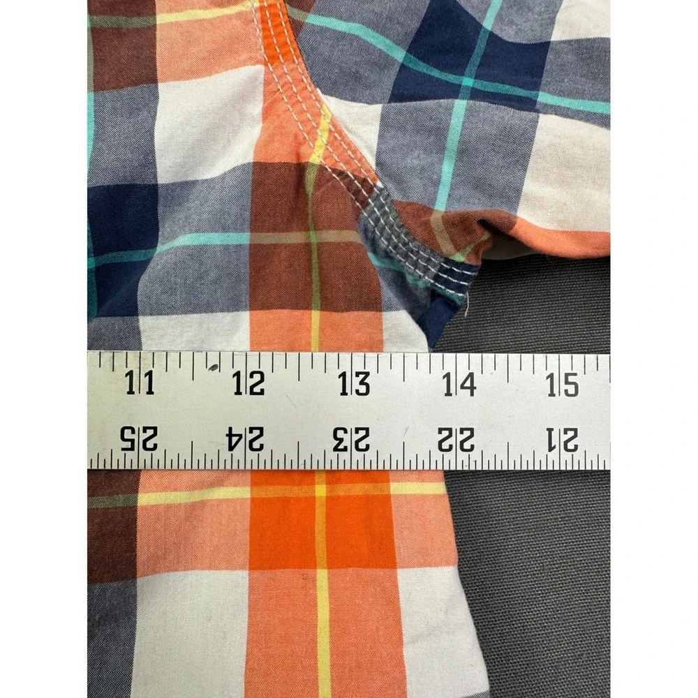OshKosh Bgosh Boys Orange‎ Navy Blue Plaid Button Down Shirt Size 7 Long Sleeve